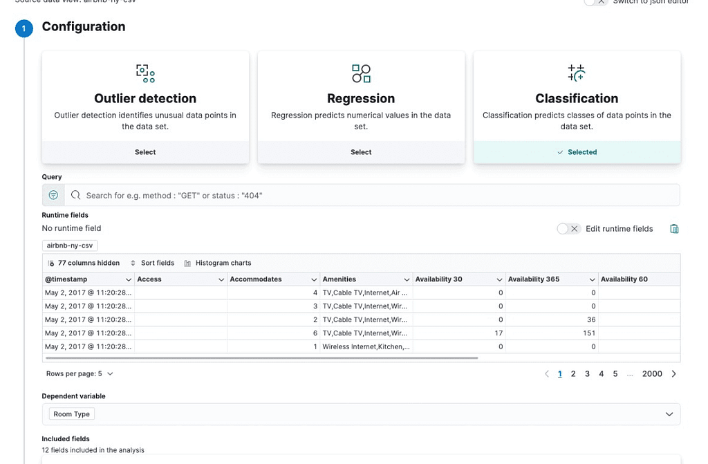 Selecting classification on configuration