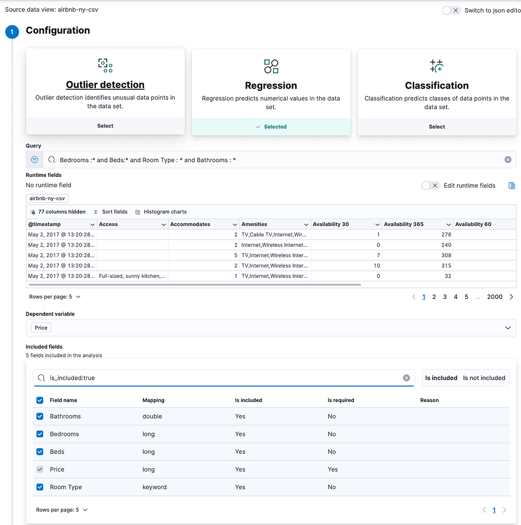 Creating job and select the index we just create.