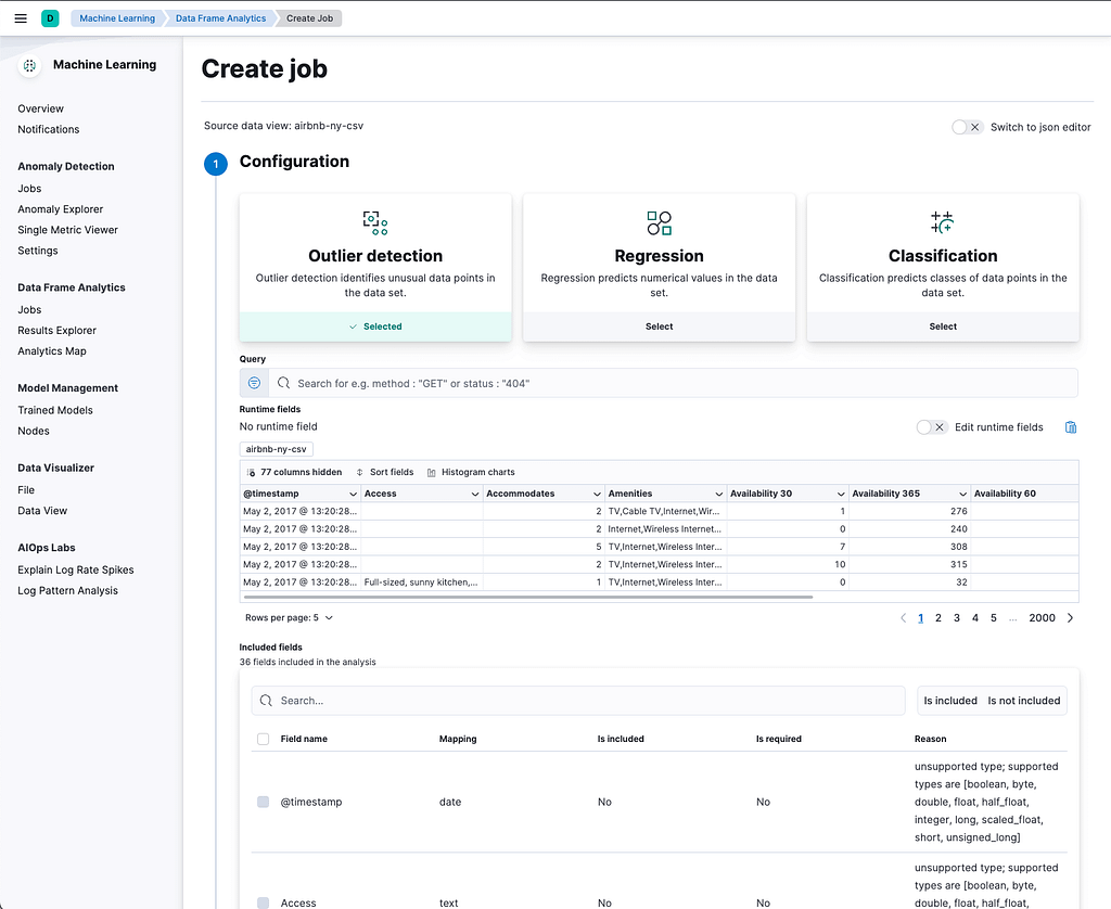 Creating the machine learning job.