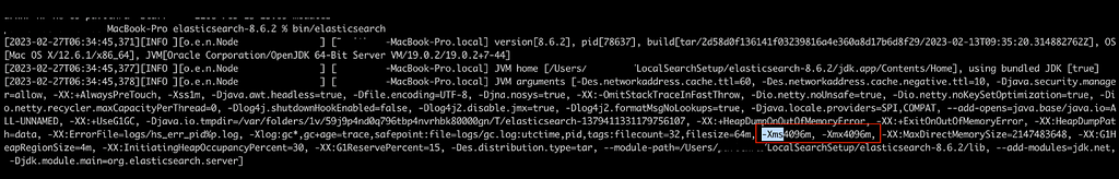 Image showing a node configuration in Elasticsearch of 4GB heap (i.e. 4096m).