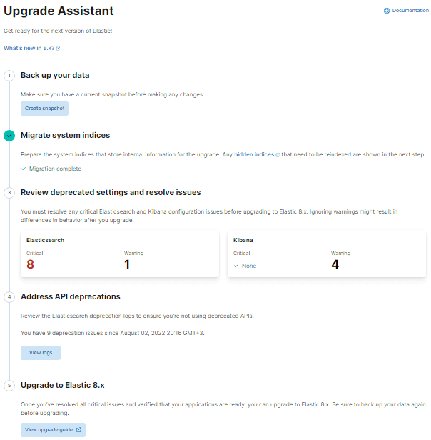 Kibana Upgrade Assistant