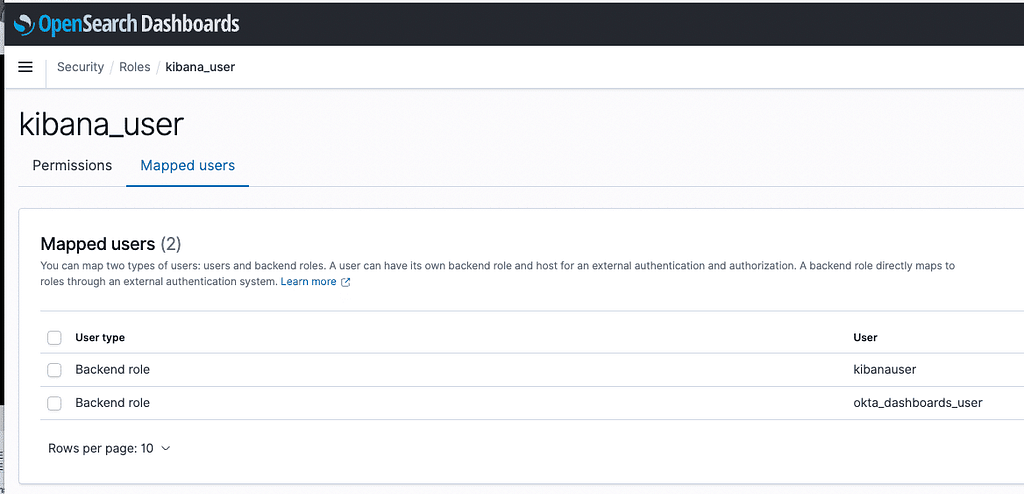 Kibana users, mapped users in OpenSearch Dashboards