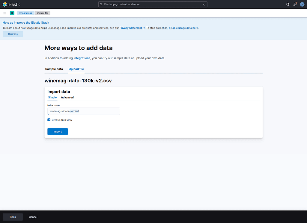 Screen on Kibana displaying title "More ways to add data".