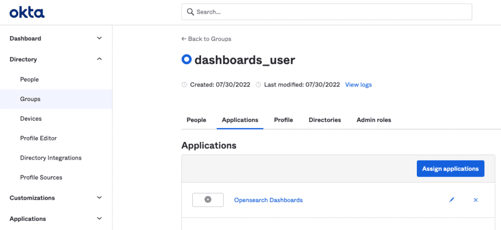 Okta dashboard users