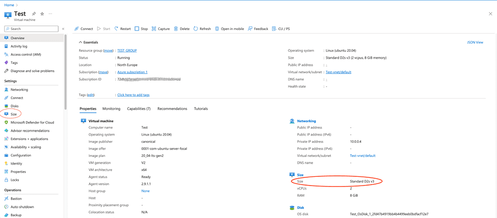 Finding the type of virtual machine used in Microsoft Azure.